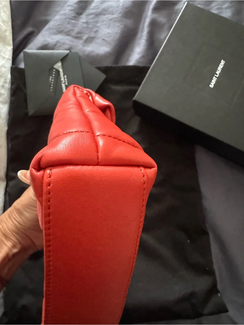 Saint Laurent Lou Lou Quilted Red Leather Envelope Clutch with YSL Logo